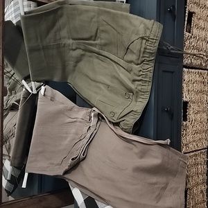 NY&Co (2) pair army green, dark khaki drawstring pants regular legs size Large